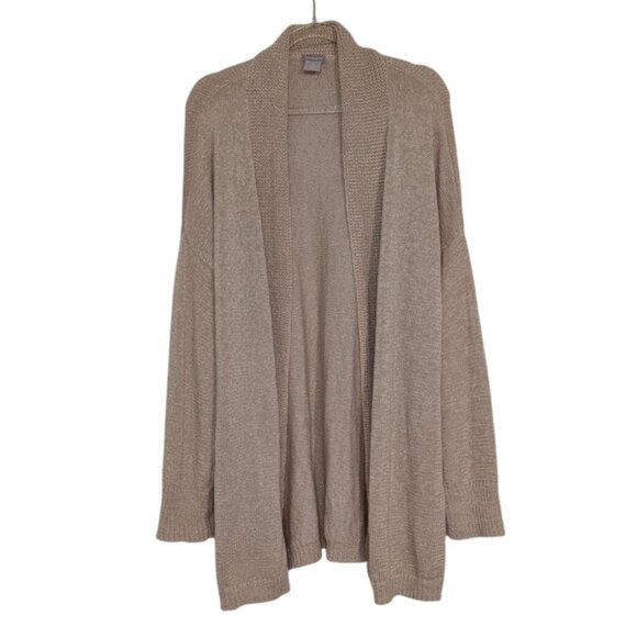 Chicos 3 Metallic Knit Cardigan Womens Size XL Gold Long Sleeve Open Sweater - Picture 1 of 6